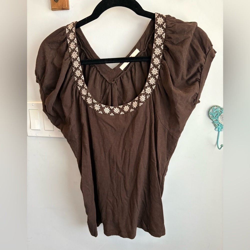 LEVI Brown Embroidered Women's Top